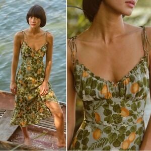 Reformation Embry Midi Dress Womens 4 Orange Grove Smocked